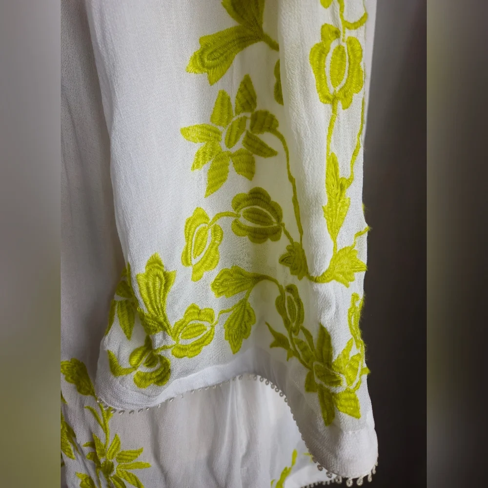 TOPSHOP Lime Green Floral Embroidered Sheer Kimono | SZ 4 / S-M